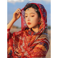 路麥恩（LUMAIEN）西域公主服裝異域風(fēng)情沙漠騎馬拍照民族風(fēng)大漠紅色連衣裙樓蘭少女 花色 L