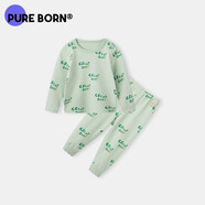 博睿恩（Pureborn）新生嬰兒內(nèi)衣套裝春秋季棉男女寶寶睡衣家居服舒適秋衣套裝 綠底涂刷文字 80