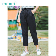 茵曼（INMAN）夏季新款中高腰顯瘦復古港風(fēng)百搭寬松直筒八分褲休閑褲女【18 深寶藍 25