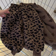 小小不同寶寶加絨褲子奧利絨秋冬1-6歲男童加厚衛褲女童運動(dòng)褲兒童保暖褲 豹紋圖案 90 cm