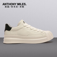 Anthony Miles板鞋男士復(fù)古小眾牛皮休閑鞋真皮透氣小白鞋時(shí)尚百搭系帶厚底男鞋 黑色 39