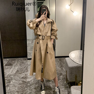 RUIQIUER 輕奢女裝卡其色風(fēng)衣中長款春秋新款韓版寬松英倫風(fēng)工裝大衣外套 圖片色 寬松版 L