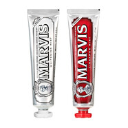 MARVIS瑪爾仕亮白去漬輕奢薄荷牙膏85ml*2支裝 清新去漬美 瑪爾斯 銀色+紅色