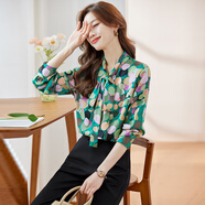 安依蓮波點(diǎn)襯衫女長(cháng)袖2025春季款蝴蝶結圓點(diǎn)雪紡襯衣時(shí)尚氣質(zhì)休閑上衣 6892綠花襯衫 S