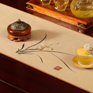 巢品 新中式桌旗禪意茶旗客廳茶席桌布長(cháng)條布藝茶臺茶幾茶桌餐桌茶墊 君子如蘭 米黃【多麗絲麻/防水款】 35*178cm(適合桌長(cháng)1.3米-1.4米)