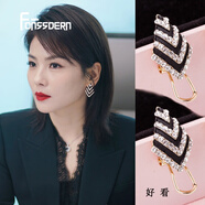 梵仕登（FONSSDERN）黑色幾何菱形耳環(huán)女新款潮復(fù)古氣質(zhì)耳飾網(wǎng)紅顯臉瘦銀針時尚耳墜女 寶塔耳環(huán)