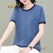 梵喬希品牌定制短袖t恤女夏季新款圓領(lǐng)寬松減齡中年亮色遮肚子百搭 藍(lán)色 L