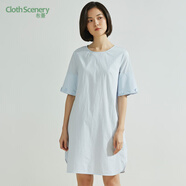 布景布景連衣裙女夏季新品簡(jiǎn)約圓領(lǐng)套頭寬松直筒純色短袖中長(cháng)裙子 水藍 M