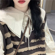 薇戀夢(mèng)嵐糯嘰嘰毛衣兩裝設計感娃娃領(lǐng)襯衫+V領(lǐng)疊穿條紋毛衣針織衫馬甲背心女學(xué)生 娃娃領(lǐng)襯衫 S