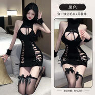 紳栩針織連衣裙女壞小喵 毛衣高領(lǐng)深V顯胸露背無袖包臀網(wǎng)紅同款 深藍(lán)色 均碼