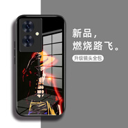 億色師vivoy78+手機殼曲面屏玻璃硅膠軟邊新款全包防摔卡通動漫感保護套 燃燒路飛 vivo Y77
