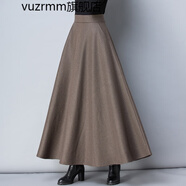 vuzrmm輕奢冬季新款加厚毛呢半身裙女格子長裙a字裙高腰大擺長裙冬長裙 卡其色 M腰圍2.0-2.1尺長度85厘米