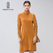 名師路針織連衣裙女冬裝新款時(shí)尚通勤簡(jiǎn)約寬松顯瘦抽繩套頭長(cháng)袖連衣裙 黃色33 S