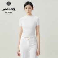 阿瑪施（AMASS）女裝新款簡(jiǎn)約百搭圓領(lǐng)短袖針織T恤衫女5399601 蛋白 L (4碼)