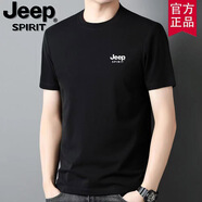 JEEP SPIRIT吉普時尚純棉短袖t恤男士圓領(lǐng)休閑夏季半袖體恤衫百搭透氣上衣 黑色短袖 5XL（建議180-200斤）