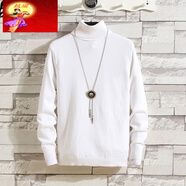 駿于鈊便宜點(diǎn)的春秋冬男士針織衫韓版潮流休閑外衣百搭純色高領(lǐng)毛衣男裝 白色 L
