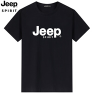 JEEP SPIRIT吉普短袖T恤男夏季新款棉質圓領薄款休閑純色大碼體恤上衣寬松 9055黑色  L / 115-130斤