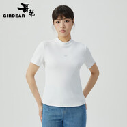 哥弟（GIRDEAR）女裝簡約百搭煙管領(lǐng)修身短袖T恤上衣女1300606 同心協(xié)力-白 M (3碼)