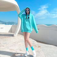 琉鳳新款糖果色連帽衛(wèi)衣女閨蜜裝多色炸街姐妹團體上衣寬松潮彩色 湖綠色薄款  XL 140-160斤