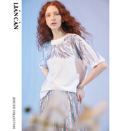 蓮燦秋新民族風(fēng)針織寬松印花亮片波西米亞圓領(lǐng)中袖T恤女 白色 L