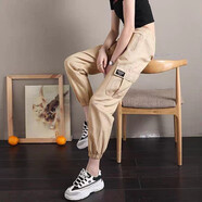 馬迪安春秋新款工裝褲女寬松ins高腰束腳顯瘦女褲夏季薄款運(yùn)動(dòng)休閑褲子 卡其色-夏季薄款 XL 【建議140-150斤】