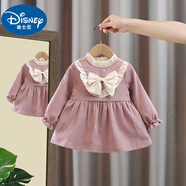 迪士尼寶寶韓版女童連衣裙秋季洋氣小公主裙周歲衣服兒童禮服女寶寶秋冬裙子 暮云燈芯裙-紫色 80