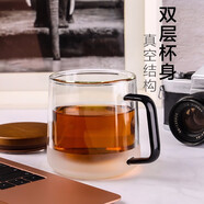 ORTOR玻璃馬克杯大容量雙層手柄杯辦公茶杯帶蓋茶水杯子家用禮盒裝 蘭科手柄杯（小號(hào)）+咖啡勺+杯墊