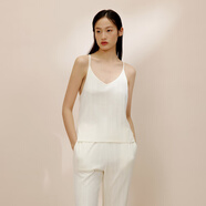 NEIWAI內外睡衣女長(cháng)絨棉挑孔上衣直筒睡褲鏤空條紋優(yōu)選2 吊帶-奶黃 M