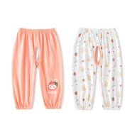 布瑞熊開(kāi)襠褲女寶寶純棉薄款開(kāi)檔褲子外穿嬰幼兒褲子夏季兒童防蚊褲新款 粉色組合 90 CM