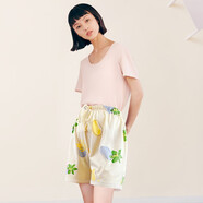 三槍家居褲女夏季純棉印花寬松中腰蕾絲邊寬松大碼全棉睡褲 芒果心情 L