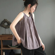 妙變美女含棉背心女新款夏復古無(wú)袖內搭寬松套頭打底吊帶上衣薄款顯瘦氣質(zhì) 紫色 褶皺吊帶背心 2XL 135-150斤