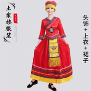 普戈斯56個少數(shù)民族舞蹈服裝成人男女壯族蒙古苗彝黎佤族藏族表演出服飾 土家族女款 M