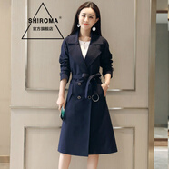 SHIROMA風(fēng)衣女中長款外套秋裝新款時尚翻領(lǐng)氣質(zhì)顯瘦英倫風(fēng)小個子女士流行 黑色 M