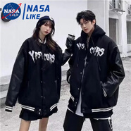 憶克薩 國潮秋季情侶夾克港風(fēng)街頭棒球服痞帥情侶外套男女韓版ins鹽系寬 爵士311刺繡黑色 XL