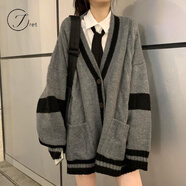 Jret特大碼胖mm300斤開(kāi)衫毛衣外套女秋冬百搭新款寬松韓版針織衫外穿 灰色 XL [115-130斤]
