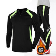 爵城系（Juechengxi） 足球服長(cháng)袖訓練服套裝男秋冬季兒童成人運動(dòng)服足球外套女加絨足球隊服 5532黑綠衣+9051黑綠褲（加絨款） 28碼（身高130-140cm)