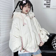LPDV仿羊毛羔外套女軟糯甜美可愛(ài)立體玩偶蝙蝠袖連帽拼接毛絨絨兔耳朵 白色 M