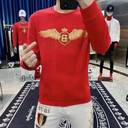 蒙羅頓（MENGLUODUN）翅膀衛(wèi)衣男2023春秋款歐洲站潮牌燙鉆印花休閑長(zhǎng)袖修身打底T恤 紅色 M