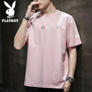 花花公子（PLAYBOY）短袖T恤男夏季新款韓版潮牌體恤半袖t恤衫男裝上衣 1005粉色 L