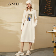 AMII減齡連衣裙女秋冬季新款直筒加絨裙子氣質長款休閑連帽衛(wèi)衣裙 淺杏 155/80A/S