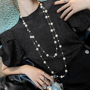 QUAMER金店款小香風(fēng)珍珠多層長(cháng)款項鏈女配飾秋冬時(shí)尚百搭簡(jiǎn)約吊墜 自由纏繞銀色