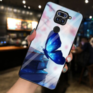 夢逸軒小米Redmi 10X 4G玻璃殼紅米10×手機殼紅米1OX全包軟磨砂邊防滑套女個性鋼化硬保護  藍(lán)蝴蝶【配高清貼膜】MX