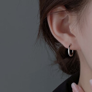 銀奧（yinao）925純銀耳環(huán)女圈圈冬天配大衣的耳釘2025素圈耳扣方臉適合的耳飾 925素圈耳環(huán)-小
