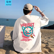 埖煦短袖t恤男士夏季潮牌純棉上衣服美式五分寬松休閑情侶半袖體恤衫 白色惡魔后背 XL