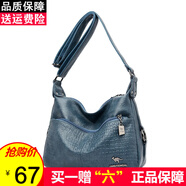 酷咖 單肩包軟皮女斜挎包女羊皮紋女包大容量時尚簡約耐磨抗撕裂背包 藍色