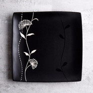 INSCRIPTION手繪日式方形陶瓷盤(pán)子餐廳家用菜盤(pán)西餐盤(pán)牛排盤(pán)早餐盤(pán)子陶瓷餐具 繁芯黑色大盤(pán)