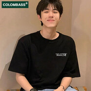 Colombass純棉短袖t恤男夏季日系潮牌休閑潮流寬松學(xué)生半袖打底體恤衫 黑色 L/175(建議125-145斤)
