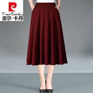 皮爾卡丹（pierre cardin）春秋款女士純色多色松緊高腰顯瘦垂感百搭大擺A字中長款半身裙 酒紅色裙長75cm 厚款 XL