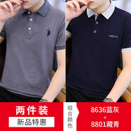 帝歐萊夫夏季男裝短袖T恤男士翻領(lǐng)POLO半袖夏天男生條紋短袖潮牌t恤衣服男 8636藍(lán)灰+8801藏青 M (100-115斤)