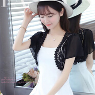 阿瑪瑟夏季女裝薄外套蕾絲小披肩百搭雪紡荷葉袖開(kāi)衫防曬坎肩配披風(fēng) 黑色 現貨 M 90100斤